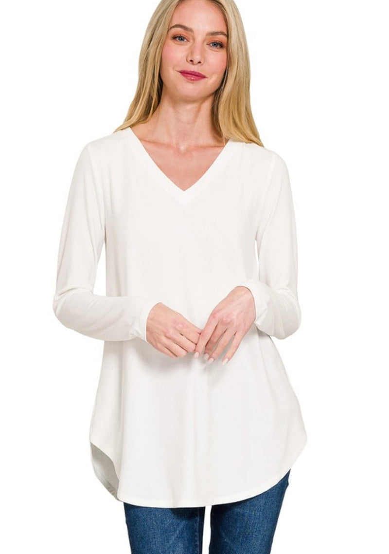 The Kennedy Long Sleeve V-Neck Top | White