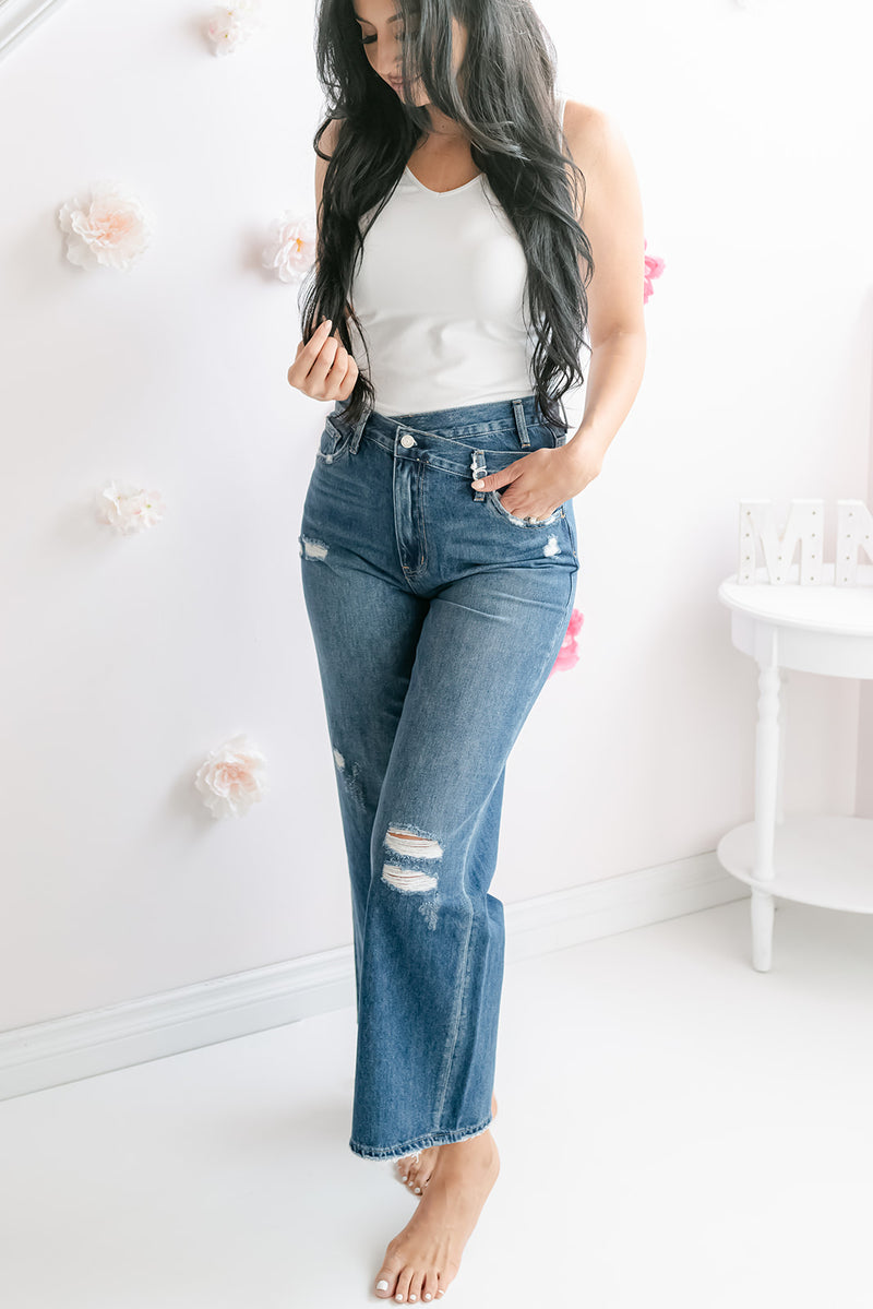 The Chelsea Criss Cross Relaxed Jeans - MNR Beauty Boutique