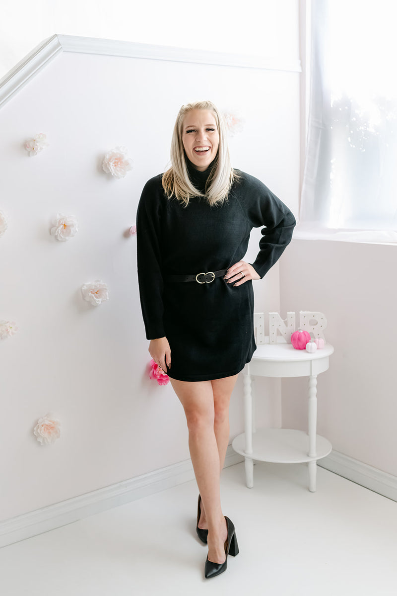 Turtleneck Sweater Dress | Black - MNR Beauty Boutique