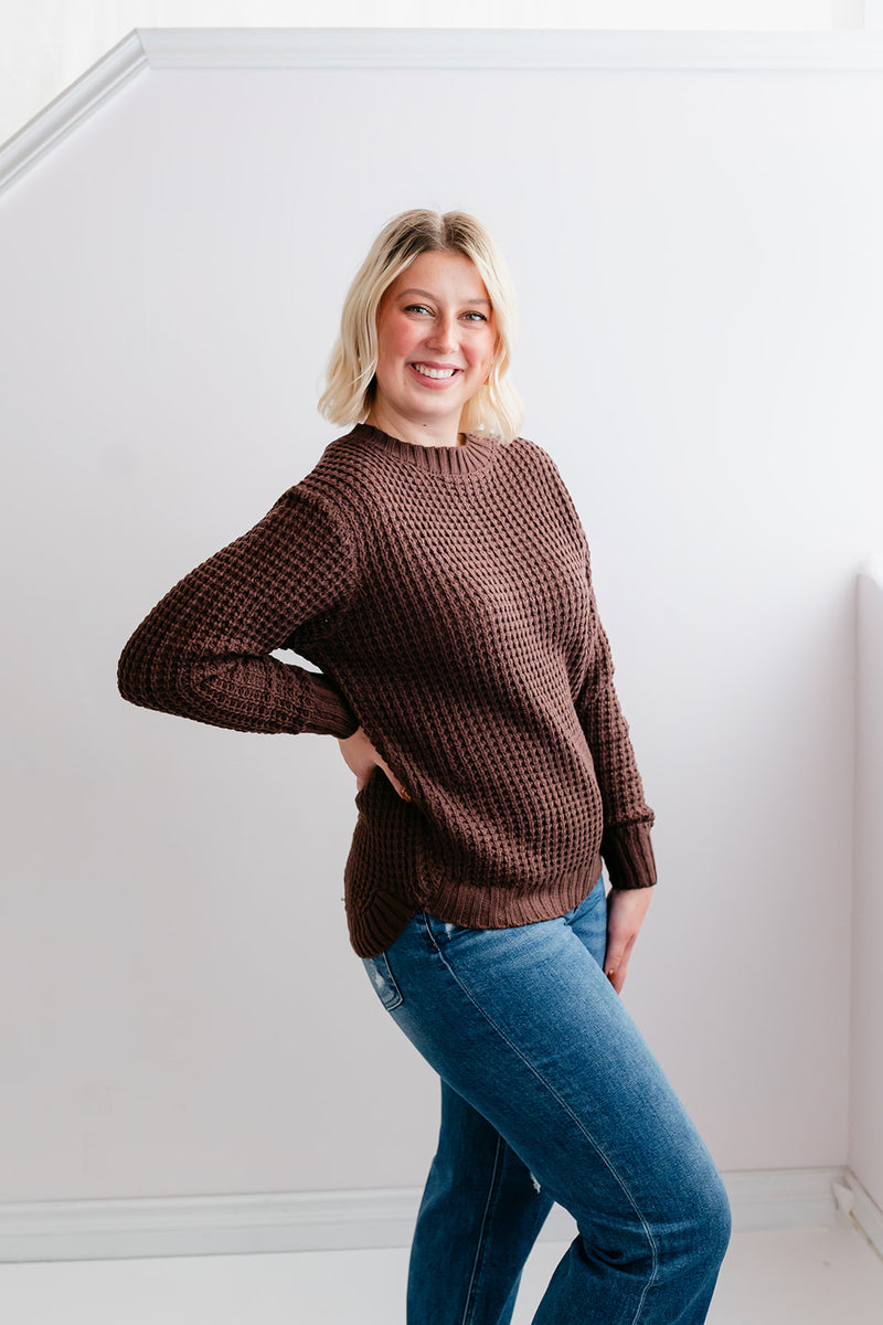 The Curvy Basic Fall Waffle Sweater | Mahogany