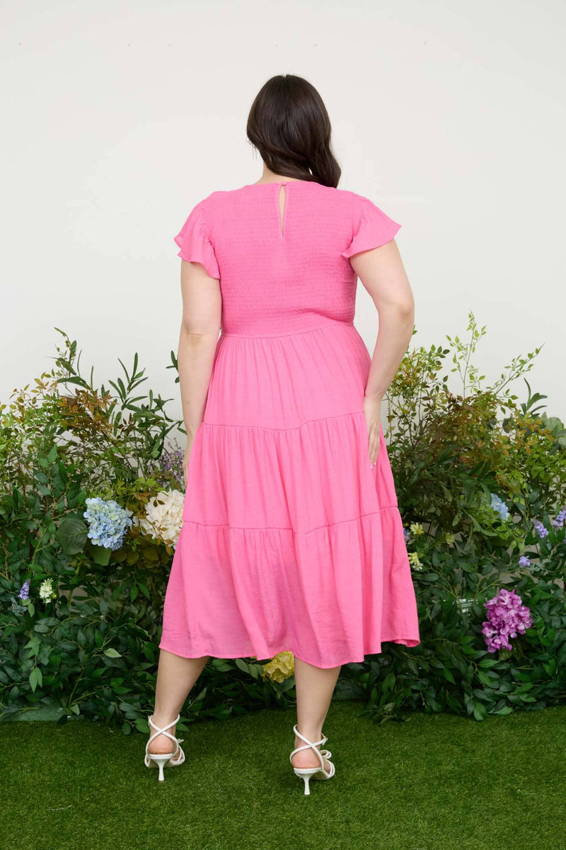 Curvy Smocked Tiered Midi Dress | Dusty Fuchsia