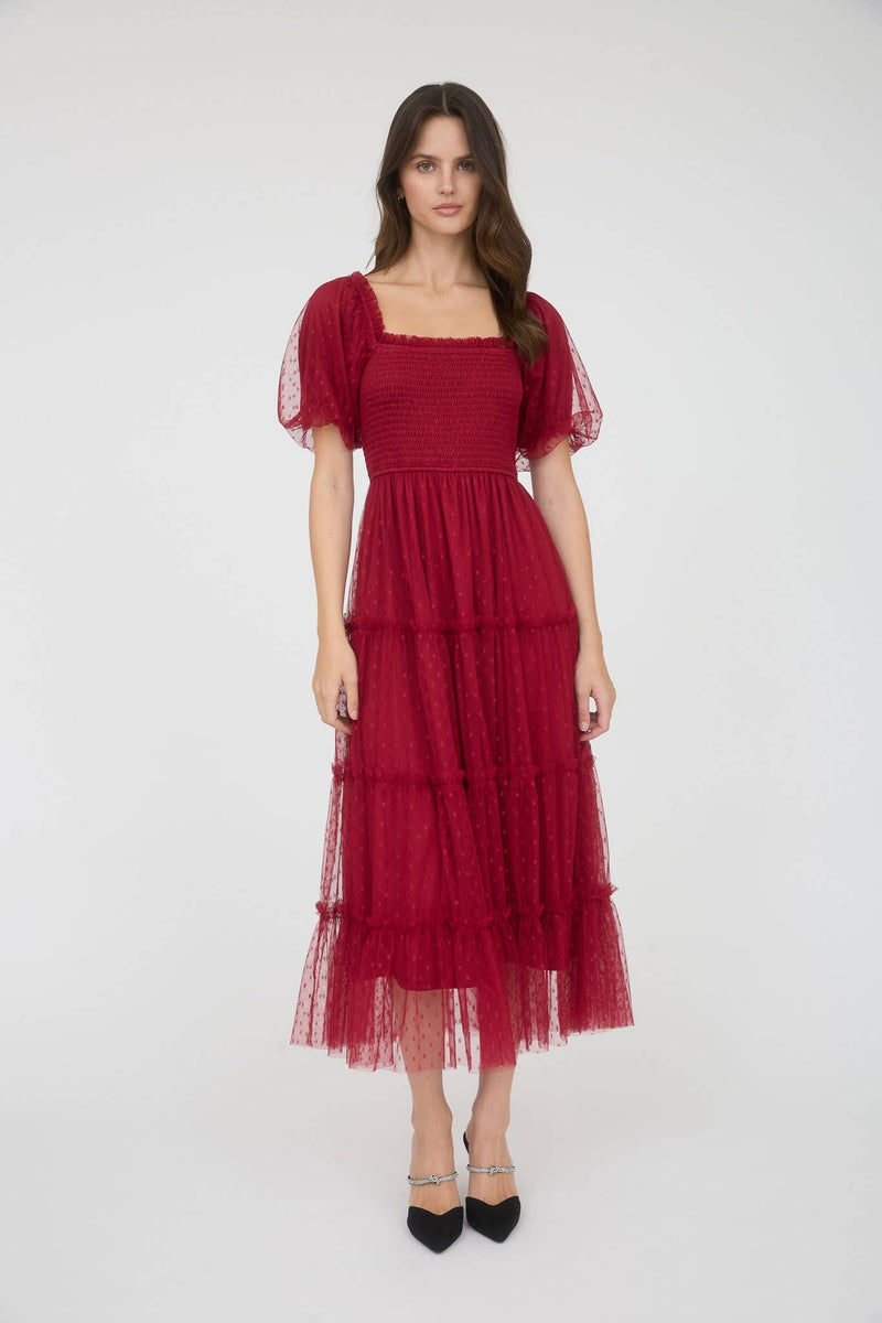 The Garden Party Puff Sleeve Midi Dress | Navy