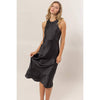 Satin Sleeveless Midi Dress | Black