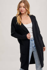Ribbed Open Front Cardigan | Black