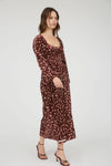 Floral Long Sleeve Velvet Midi Dress | Burgundy