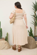 Curvy Smocked Front Tie Button Down Midi Dress | Light Olive