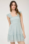 Garden Party Polka Dot Chiffon Tiered Mini Dress | Sage