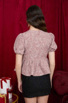 Jacquard Puff Sleeve Front Bow Top | Mauve
