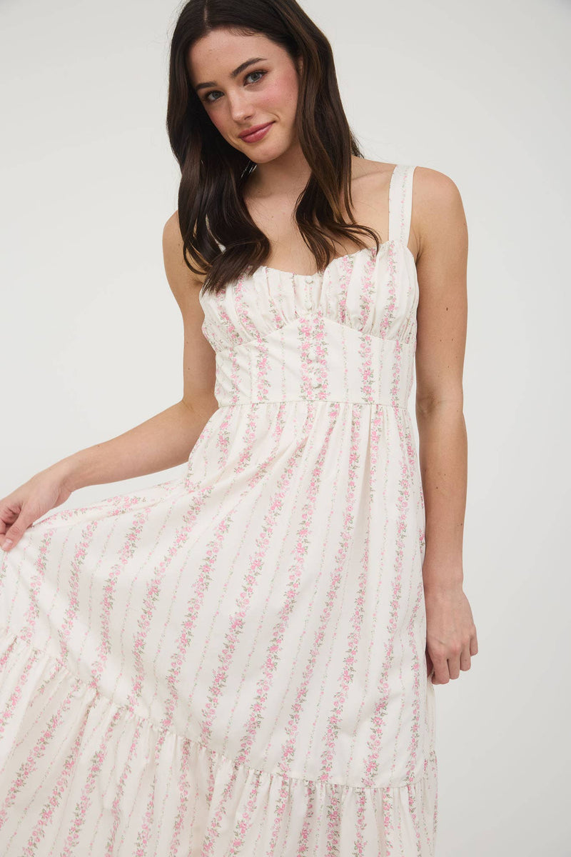 Floral Stripe Button Detail Maxi Dress | Pink