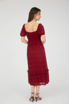 Shirred Chiffon Puff Sleeve Midi Dress | Deep Red