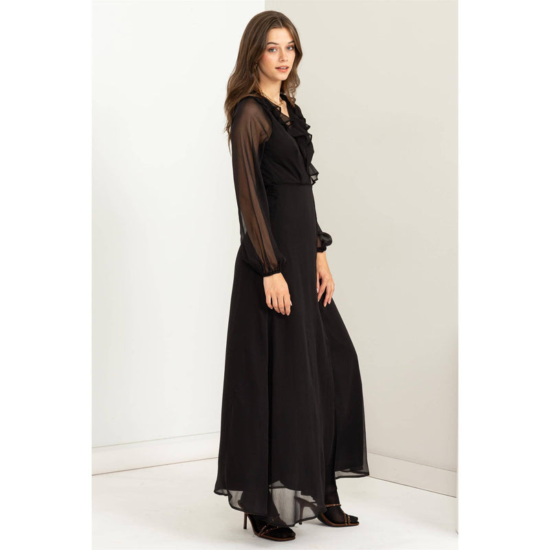 The Stevie Long Sleeve Wrap Maxi Dress | Black