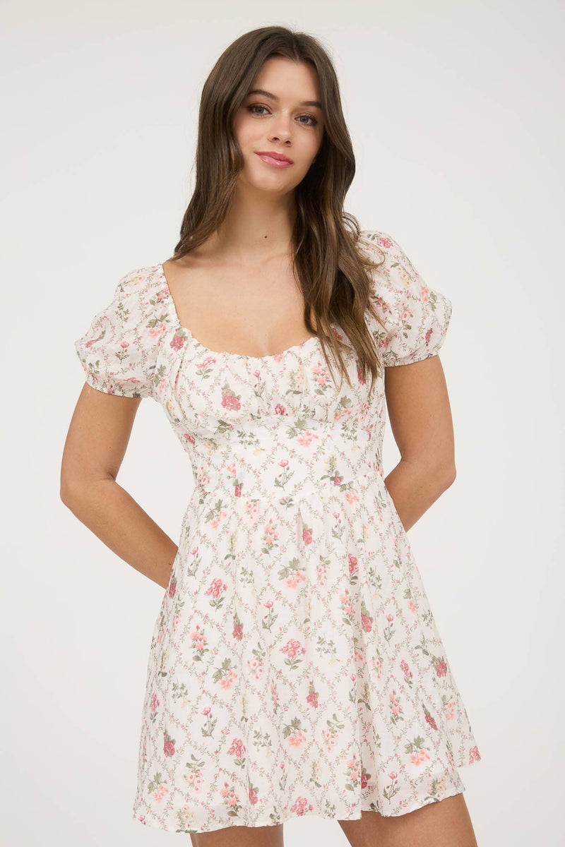 Floral Corset Detail Back Mini Dress | White