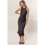 Satin Sleeveless Midi Dress | Black