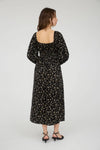 Floral Long Sleeve Velvet Midi Dress | Black