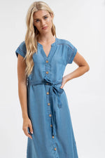 The Amanda Chambray Button Down Belted Midi Dress