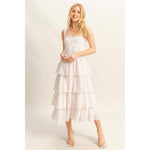 Ditsy Floral Print Smocked Tiered Dress | White