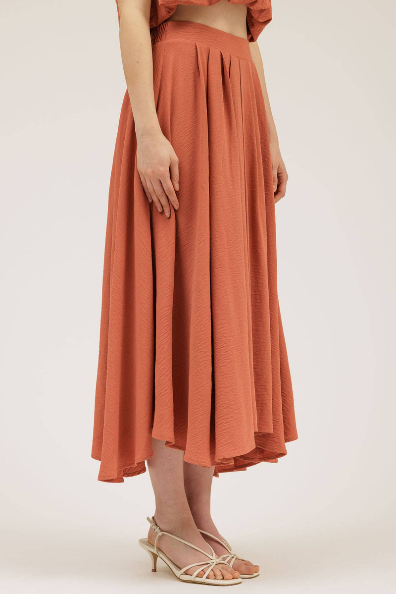 Boxy Pleated Midi Skirt | Apricot
