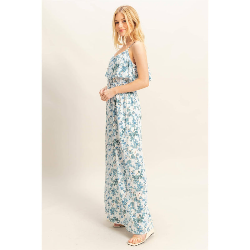 Floral Print Spaghetti Strap Jumpsuit | Blue