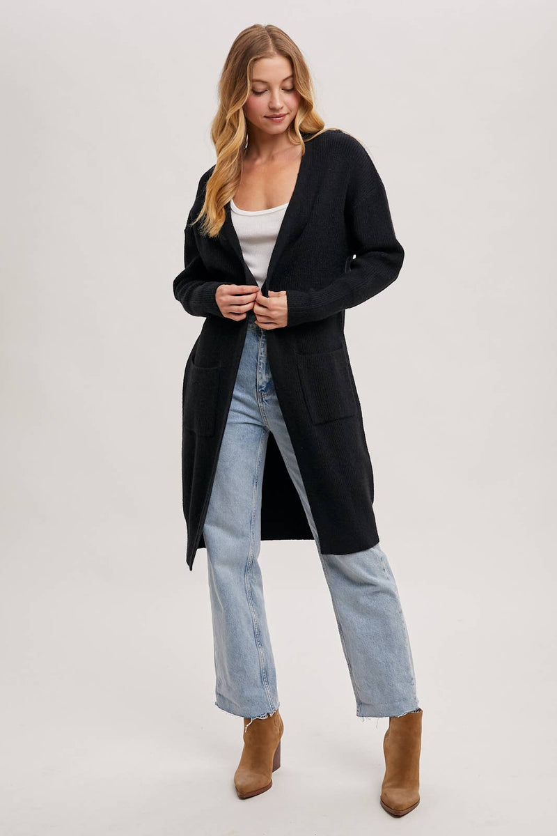 Ribbed Open Front Cardigan | Black