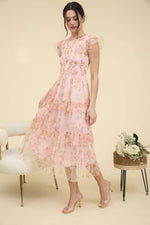 Floral Smocked Ruffle Detail Tiered Maxi Dress | Pink