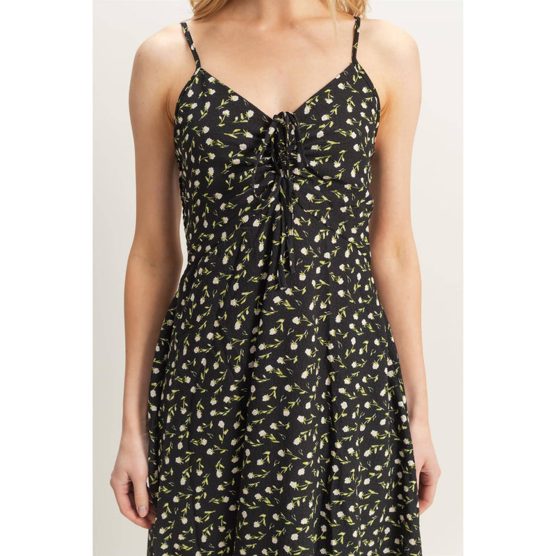 Ditsy Floral Print Sleeveless Midi Dress | Black