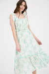 Floral Smocked Sweetheart Ruffle Trim Midi Dres | Mint