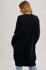 Ribbed Open Front Cardigan | Black