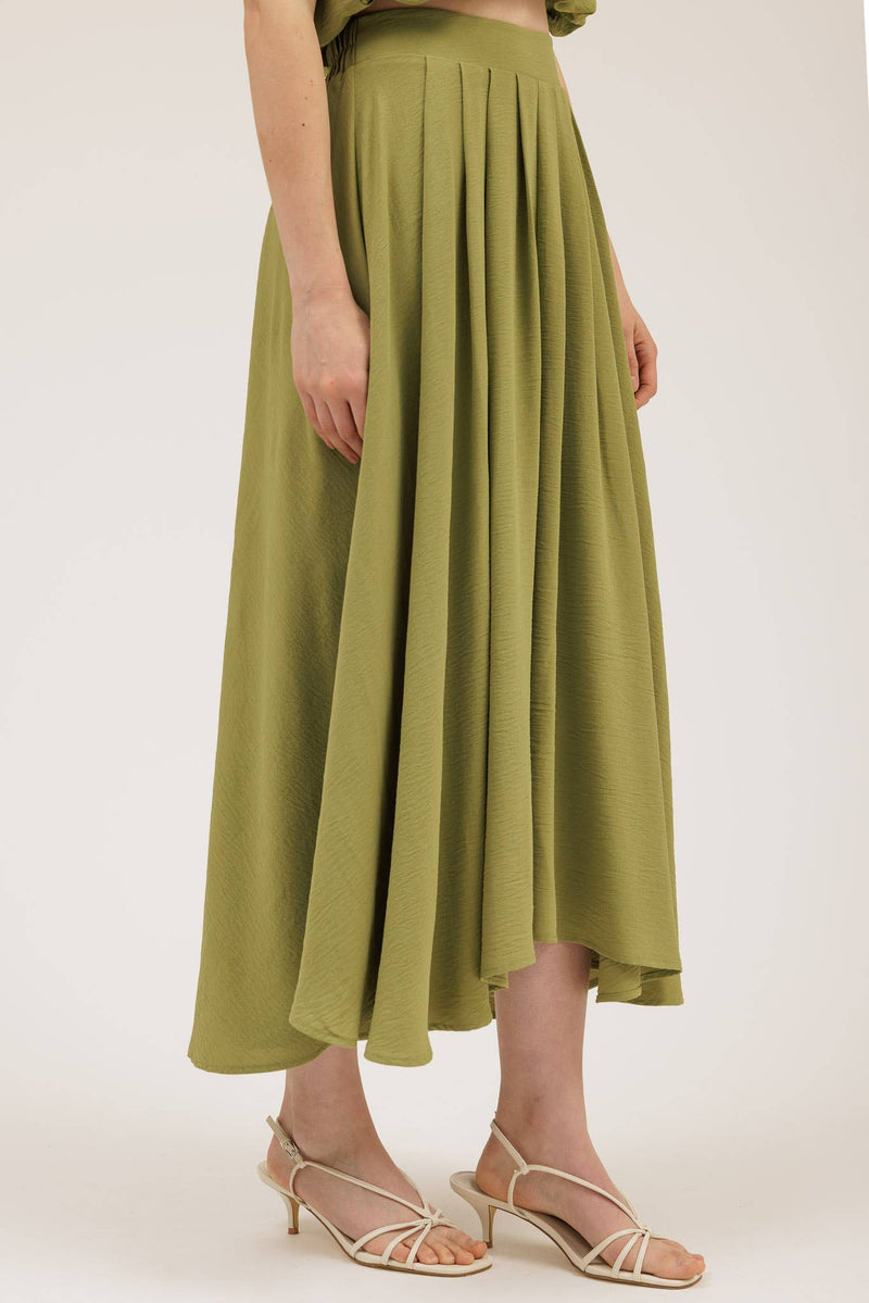 Boxy Pleated Midi Skirt | Green