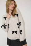 Bow Pattern Long Sleeve Knit Sweater