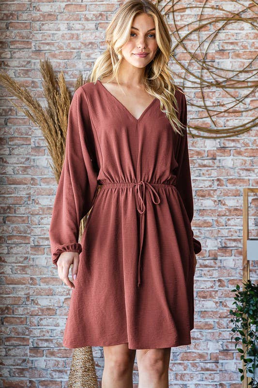 Curvy Pumpkin Patch Long Sleeve Dress| Red Brown