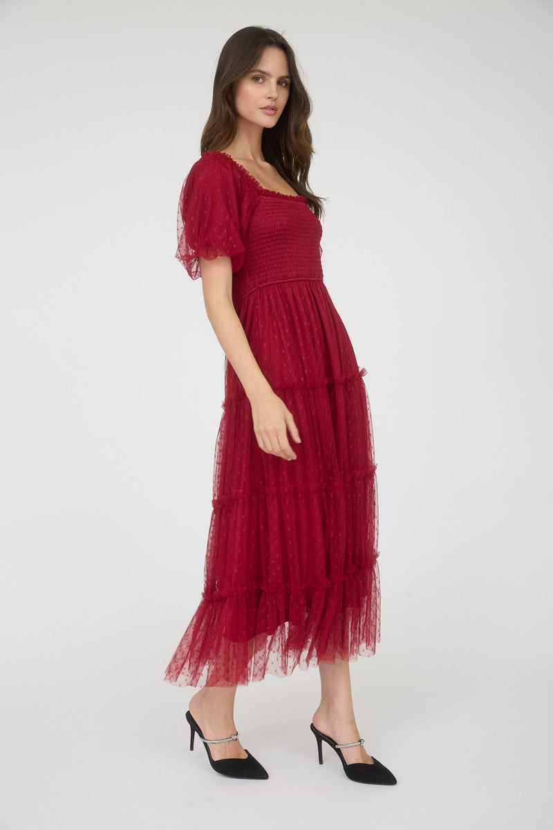 The Garden Party Puff Sleeve Midi Dress | Navy