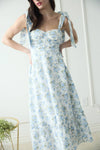 Floral Tie Strap Ruched Detail Maxi Dress | Blue