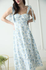 Floral Tie Strap Ruched Detail Maxi Dress | Blue