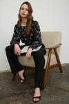 Bow Pattern Round Neck Long Sleeve Blouse | Black