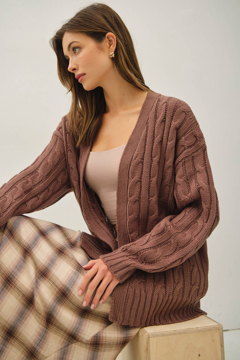 Chunky Cable Knit Cardigan | Chocolate