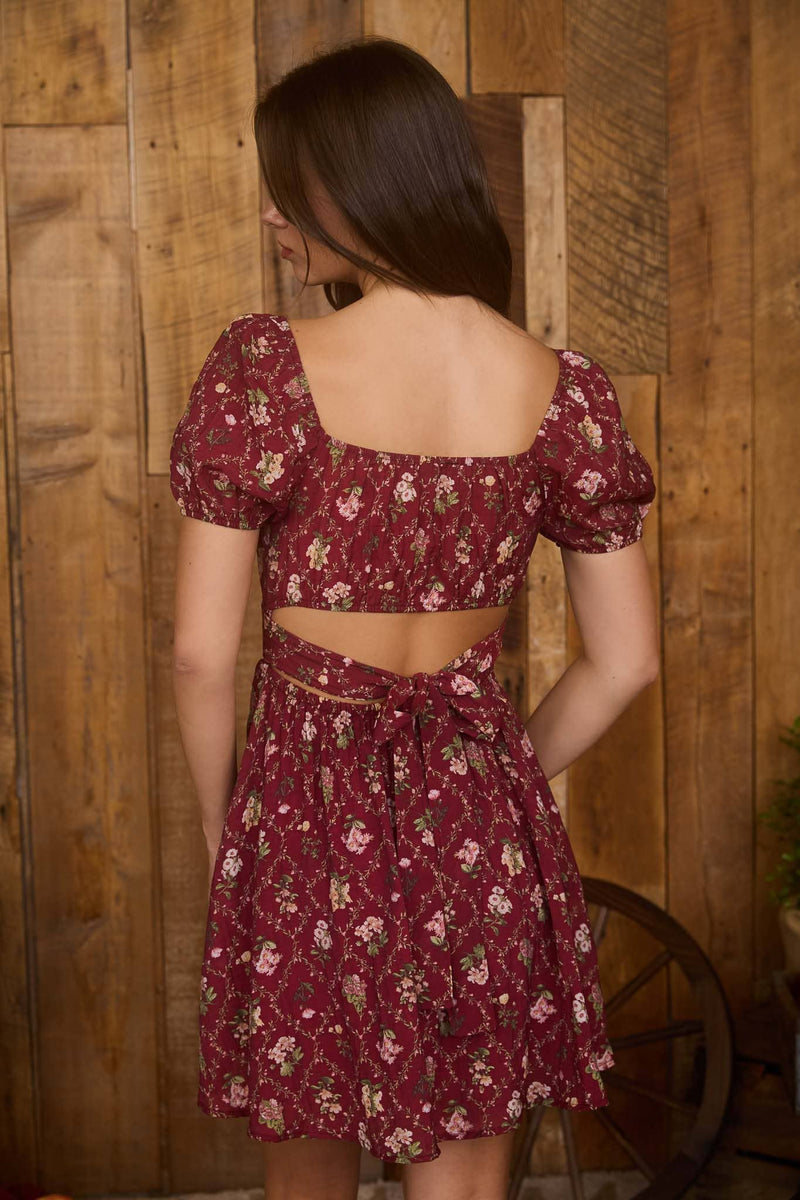 Floral Corset Detail Back Mini Dress | White
