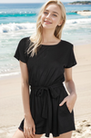 Curvy Solid Romper With Waist Belt | Black