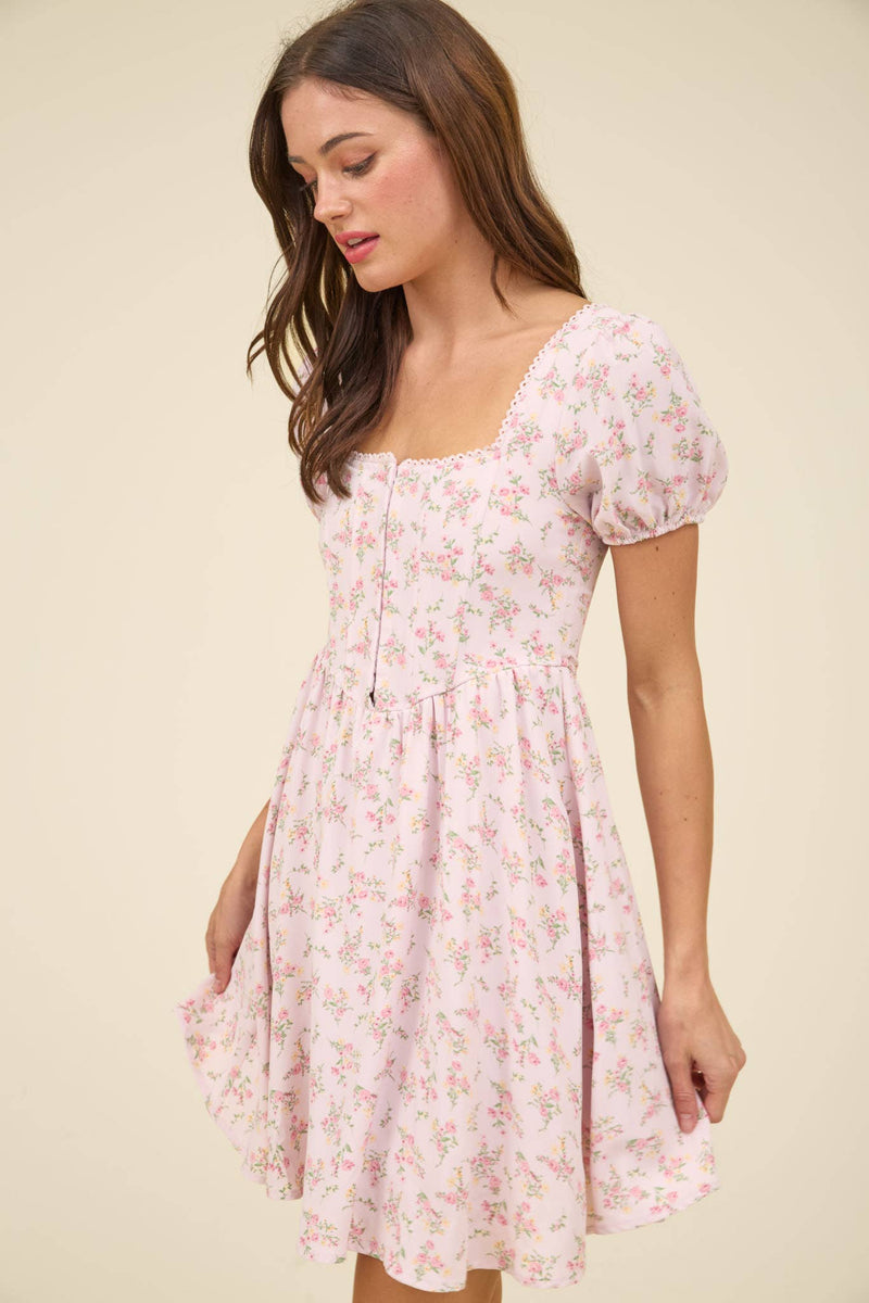 Floral Lace Trim Hook Mini Dress | Pink