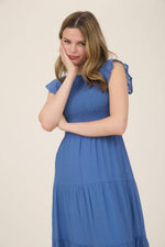 Smocked Tiered Midi Dress | Dusty Blue