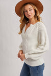 Split Neck Cable Sweater Pullover | Mocha