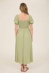Smocked Front Tie Button Down Midi Dress | Khaki