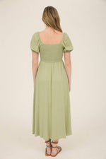 Smocked Front Tie Button Down Midi Dress | Khaki