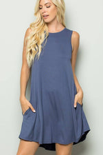 Button Back Swing Dress | Indigo