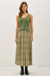 Plaid Printed Pleated Midi Skirt | Mocha