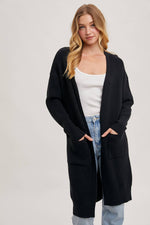 Ribbed Open Front Cardigan | Black