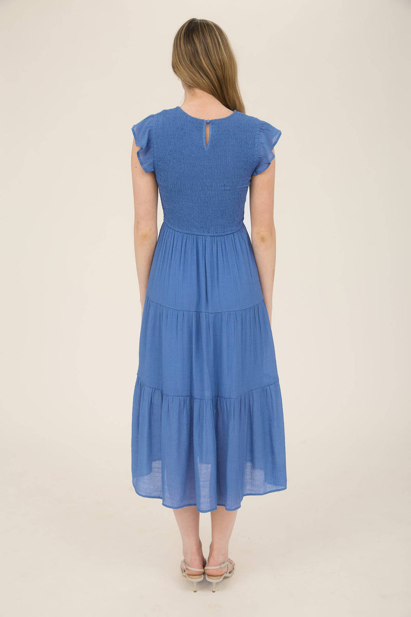 Smocked Tiered Midi Dress | Dusty Blue