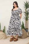 Curvy Scallop Trim Puff Sleeve Midi Dress | Black