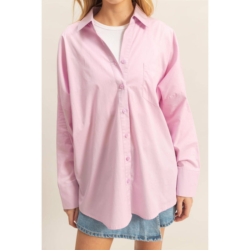 Long Sleeve Poplin Oversized Shirt | Pink