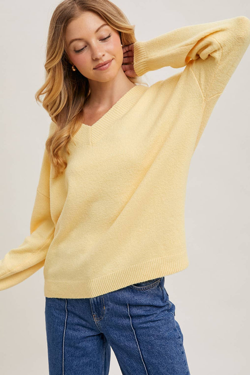 V-Neck Soft Knit Sweater Pullover | Lemonade