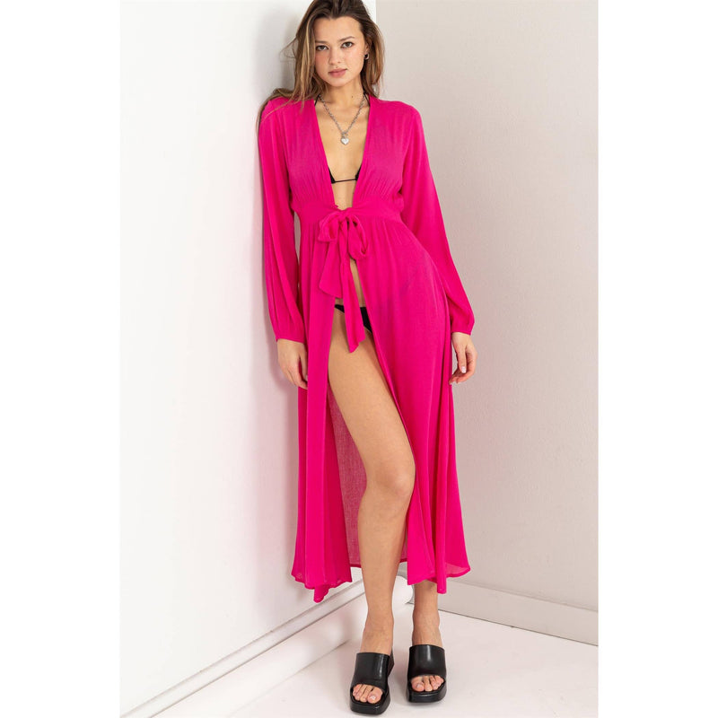 Cover-up Tie Front Duster | Hot Pink